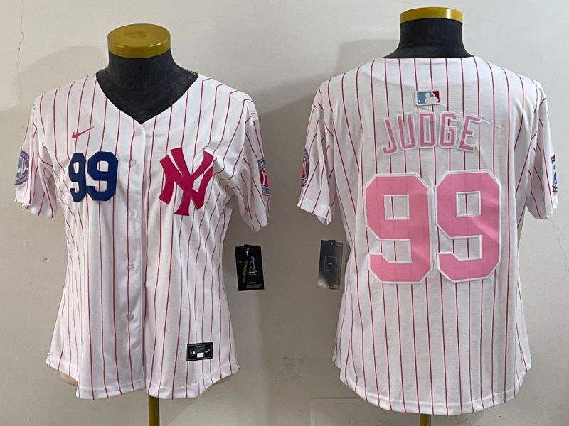 Women 2025 New York Yankees #99 Judge White Stripe Joint Name Nike MLB Jersey style 6201